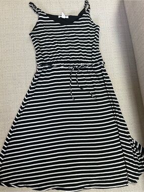 Streetwear Society Black and White Striped Midi Dress